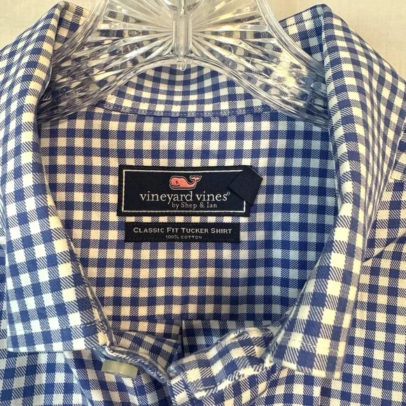 Vineyard Vines Men Large Blue White Plaid Long Sleeve Classic Fit Tucker Shirt - Picture 4 of 10